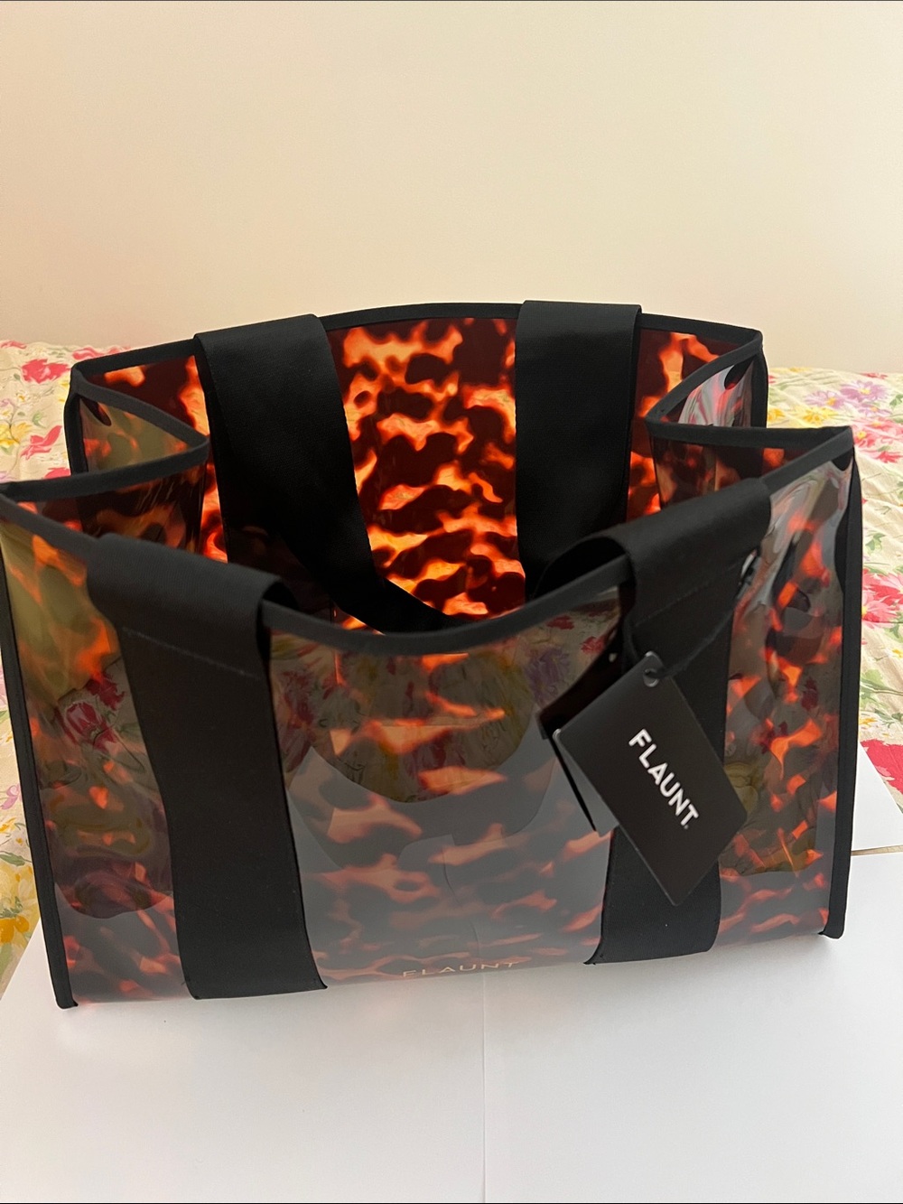 NWT Flaunt Tortoiseshell Clear Tote in Amber Brown - Picture 7 of 16